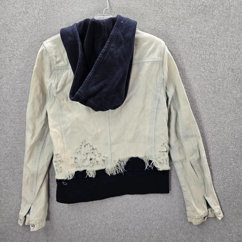 Free People Women Jacket Small Layer‎ Denim Hooded Weave Distress Teen Wolf